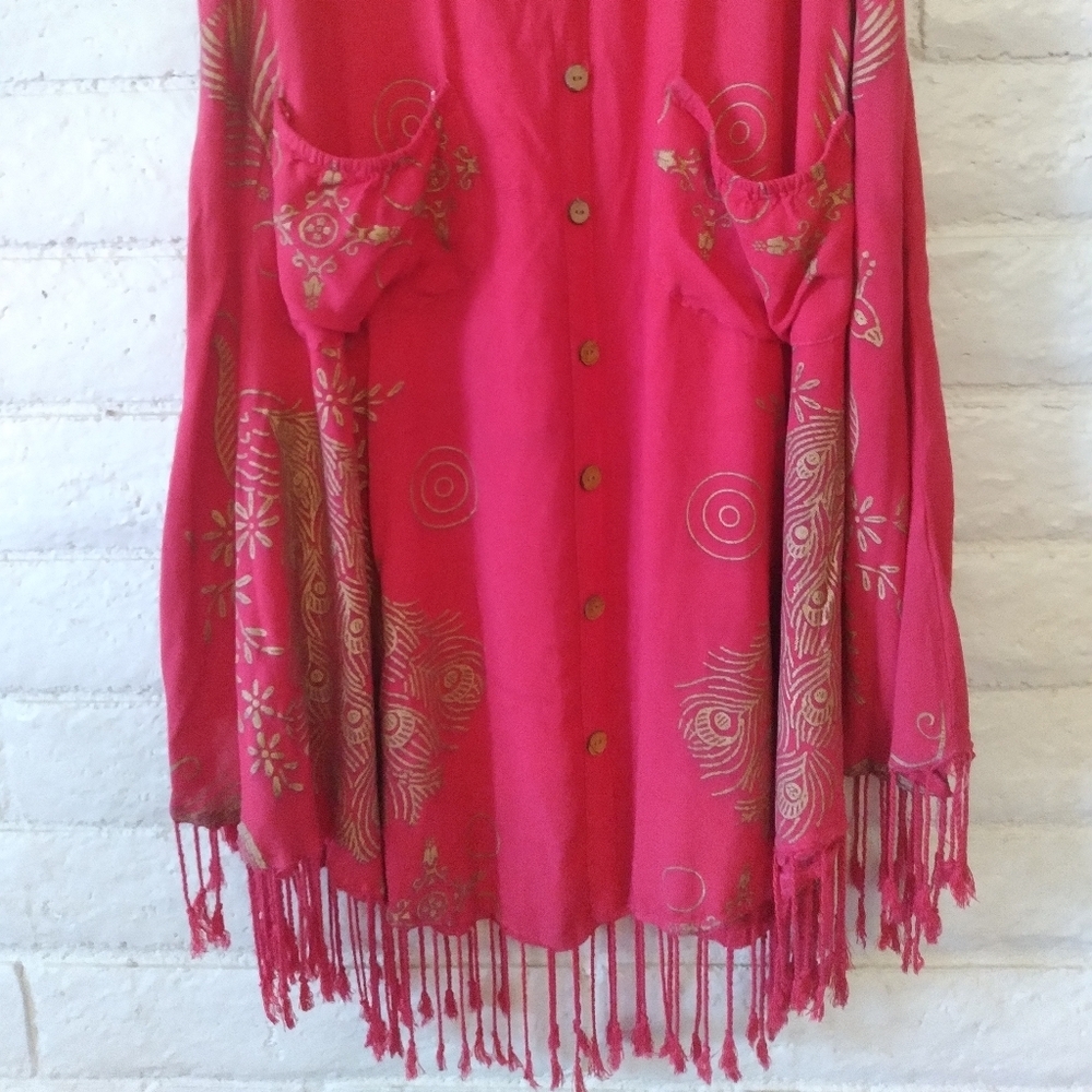 NWOT Asha Fuchsia Sleeveless Fringe Trapeze Dress With Pockets - Picture 6 of 12